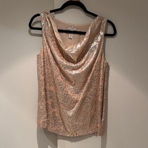 J. Crew Metallic Draped Cowl Tank Top - Blush Pink & Silver Size 2